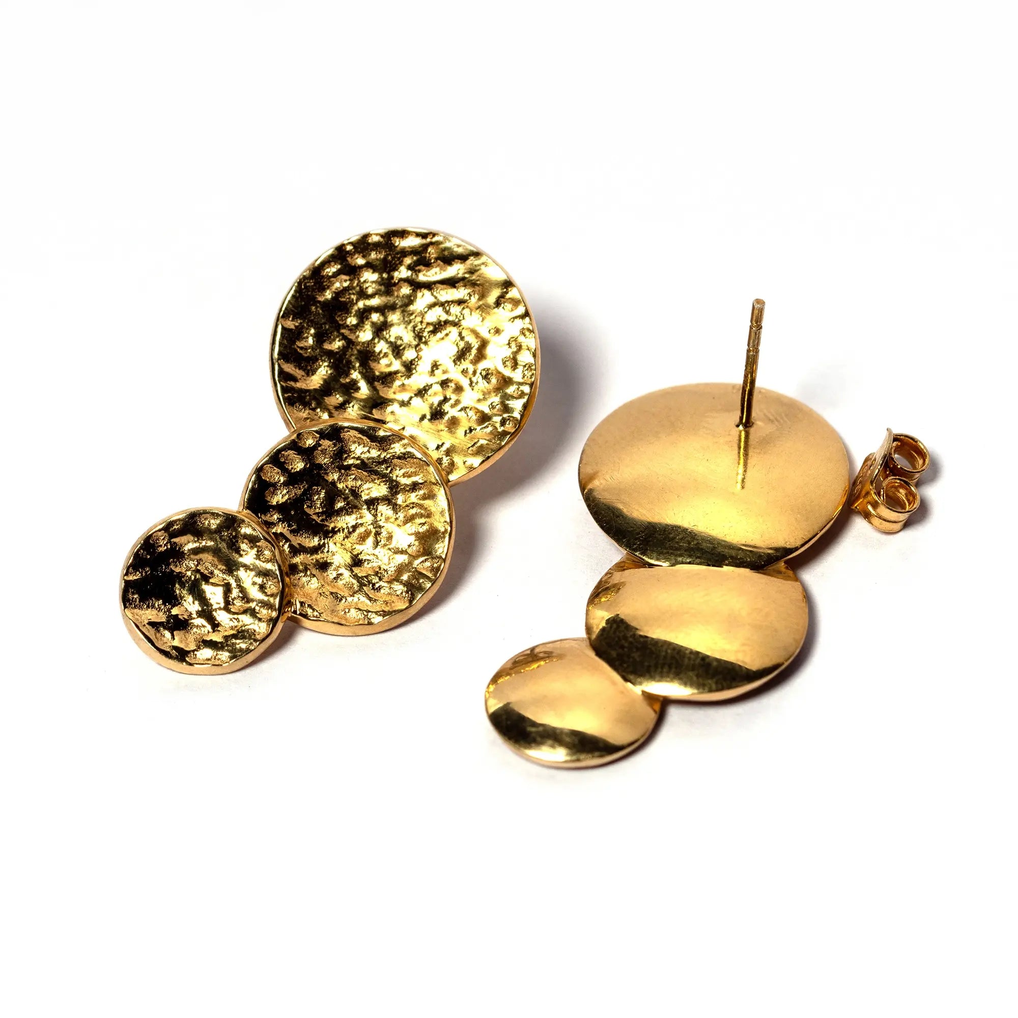 Handcrafted Triple Circle Textured Earrings- Gold Plated