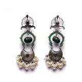 Long Silver Earrings With Peacock Motiff- Leelankit Special Edition