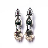 Long Silver Earrings With Peacock Motiff- Leelankit Special Edition