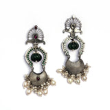 Long Silver Earrings With Peacock Motiff- Leelankit Special Edition