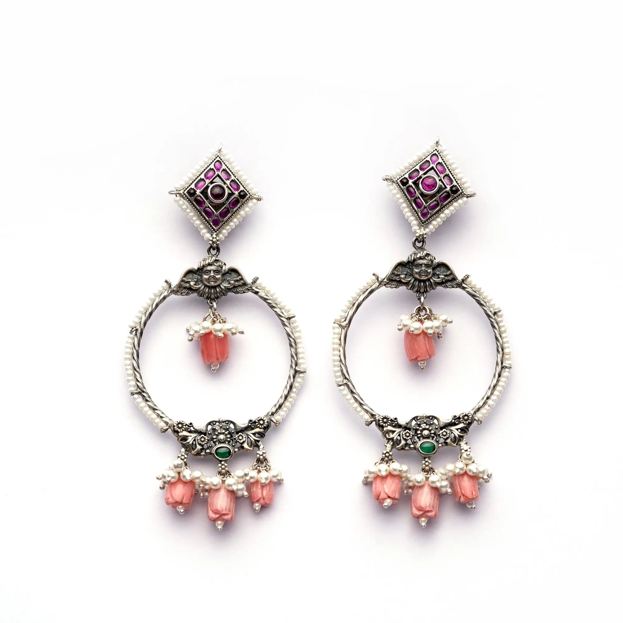 Coral Bead Hoop Earrings- Leelankit Special Edition