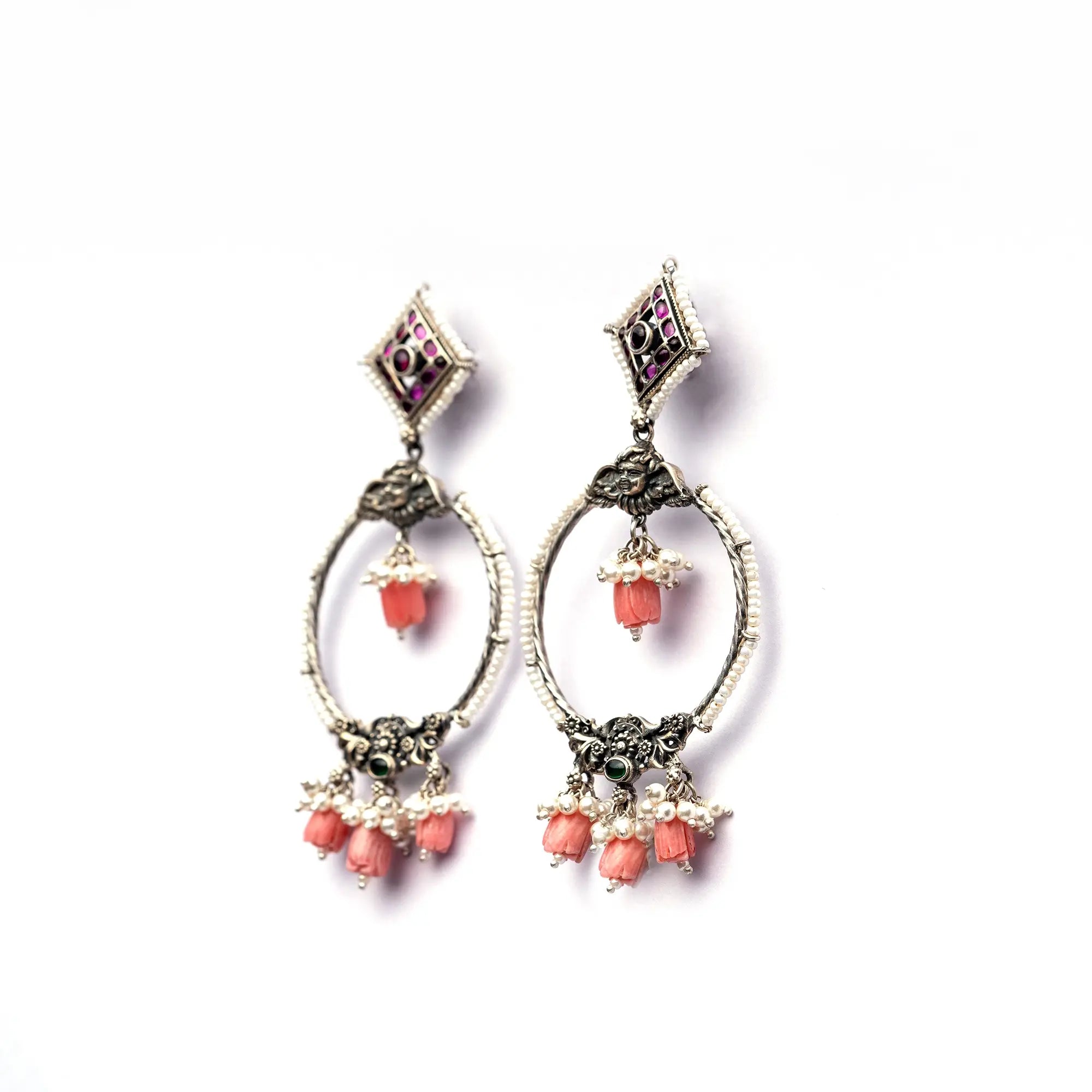 Coral Bead Hoop Earrings- Leelankit Special Edition