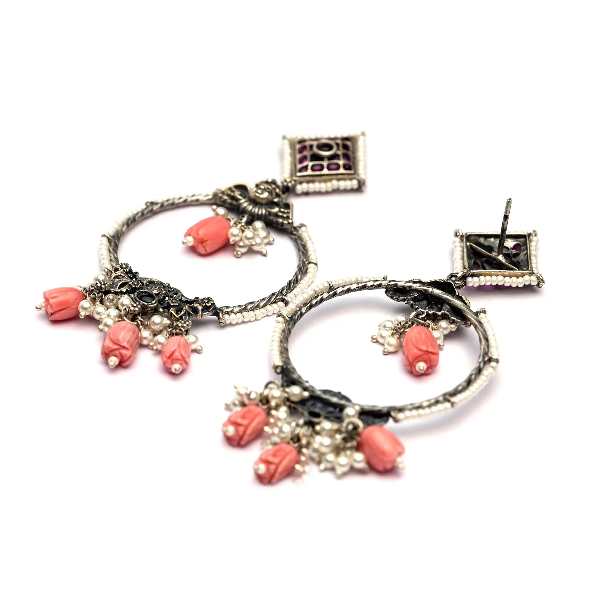 Coral Bead Hoop Earrings- Leelankit Special Edition