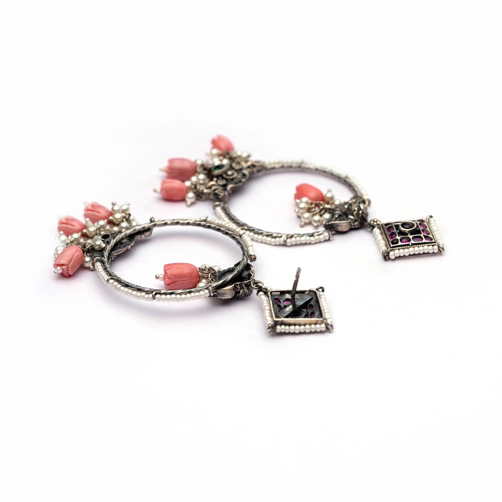 Coral Bead Hoop Earrings- Leelankit Special Edition