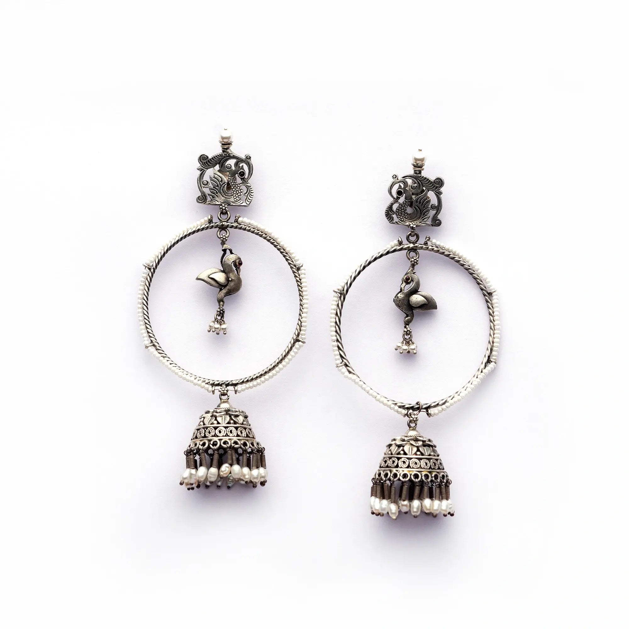Bird Charm Hoop Jhumkas With Pearls- Leelankit Special Edition