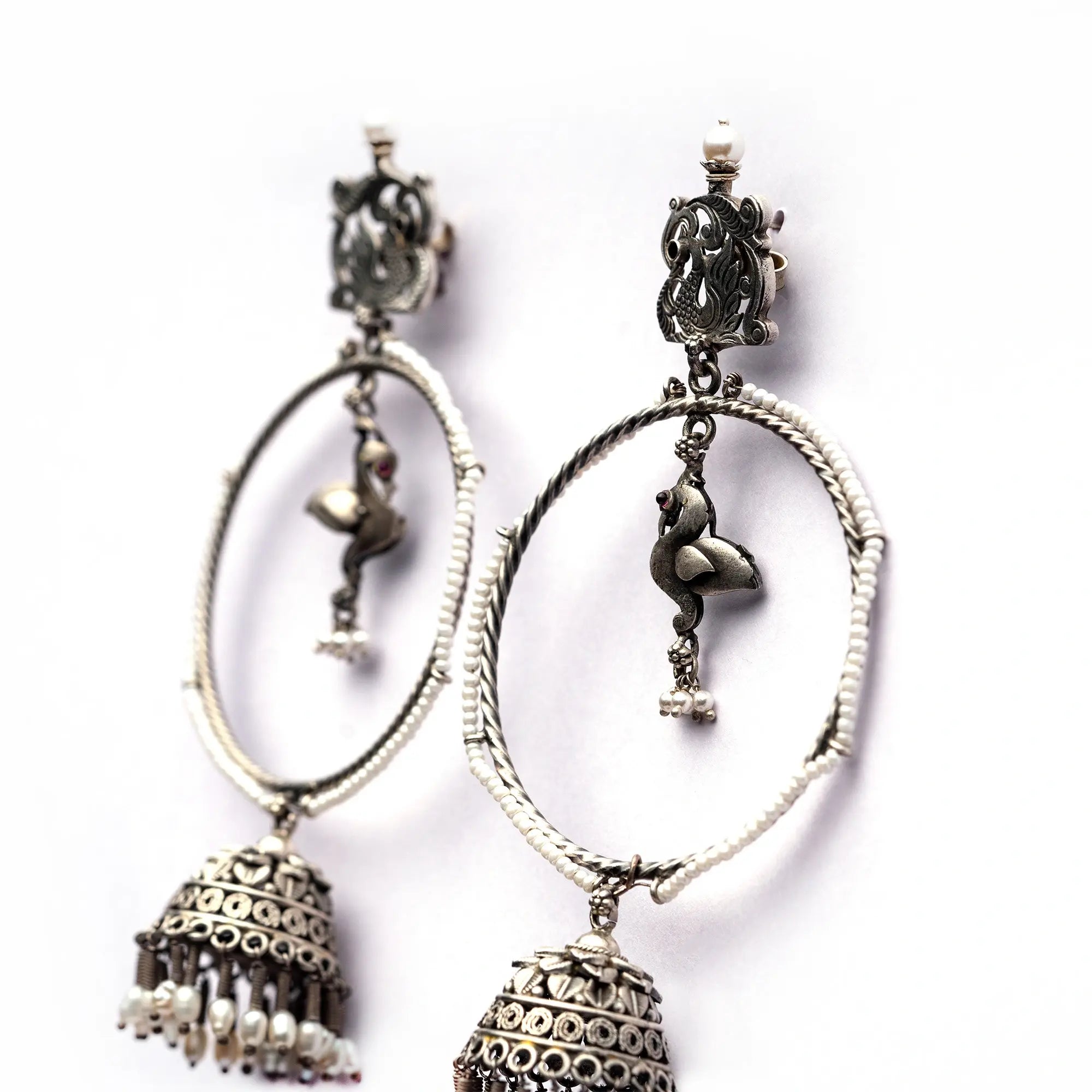 Bird Charm Hoop Jhumkas With Pearls- Leelankit Special Edition