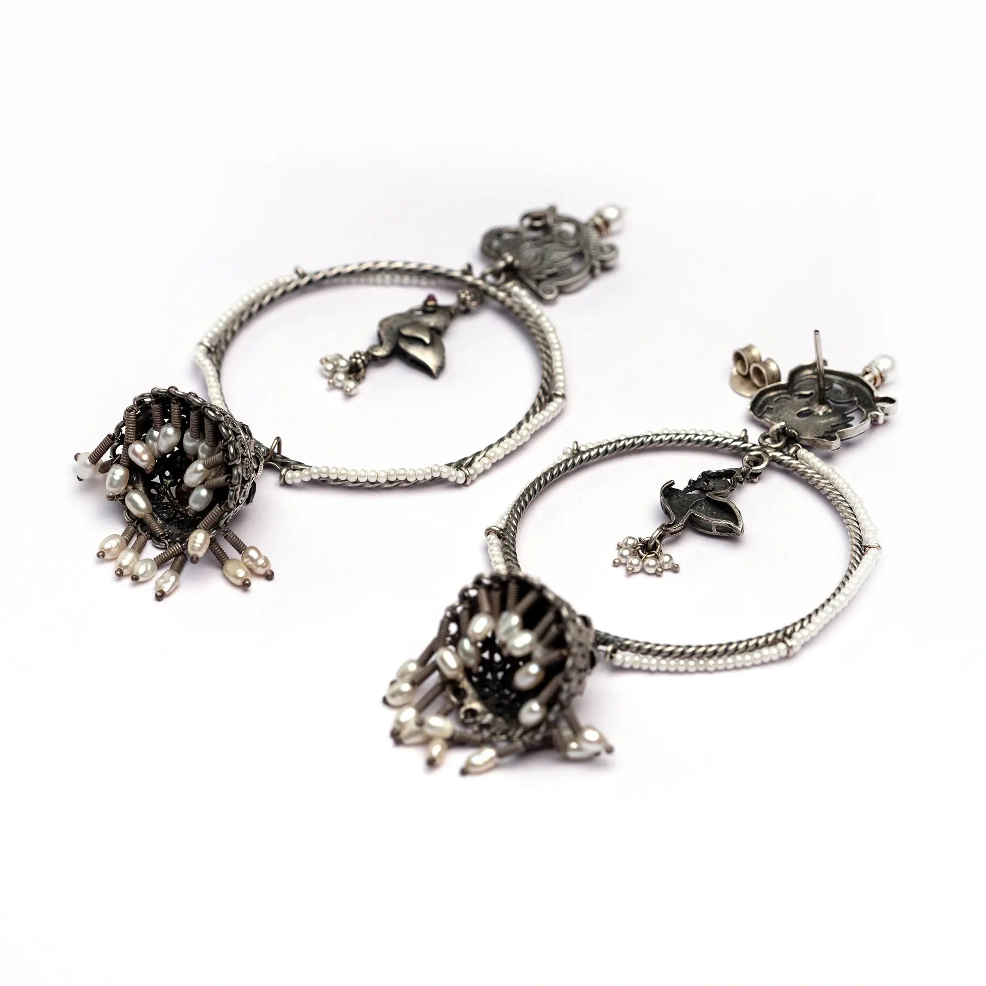 Bird Charm Hoop Jhumkas With Pearls- Leelankit Special Edition