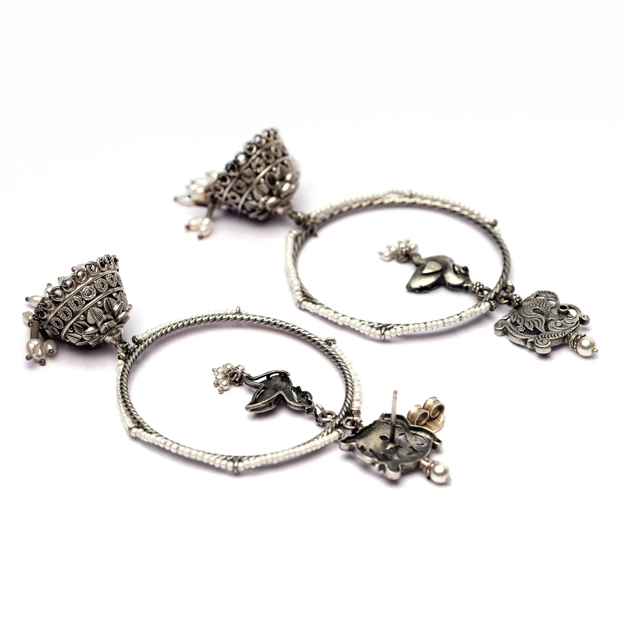 Bird Charm Hoop Jhumkas With Pearls- Leelankit Special Edition