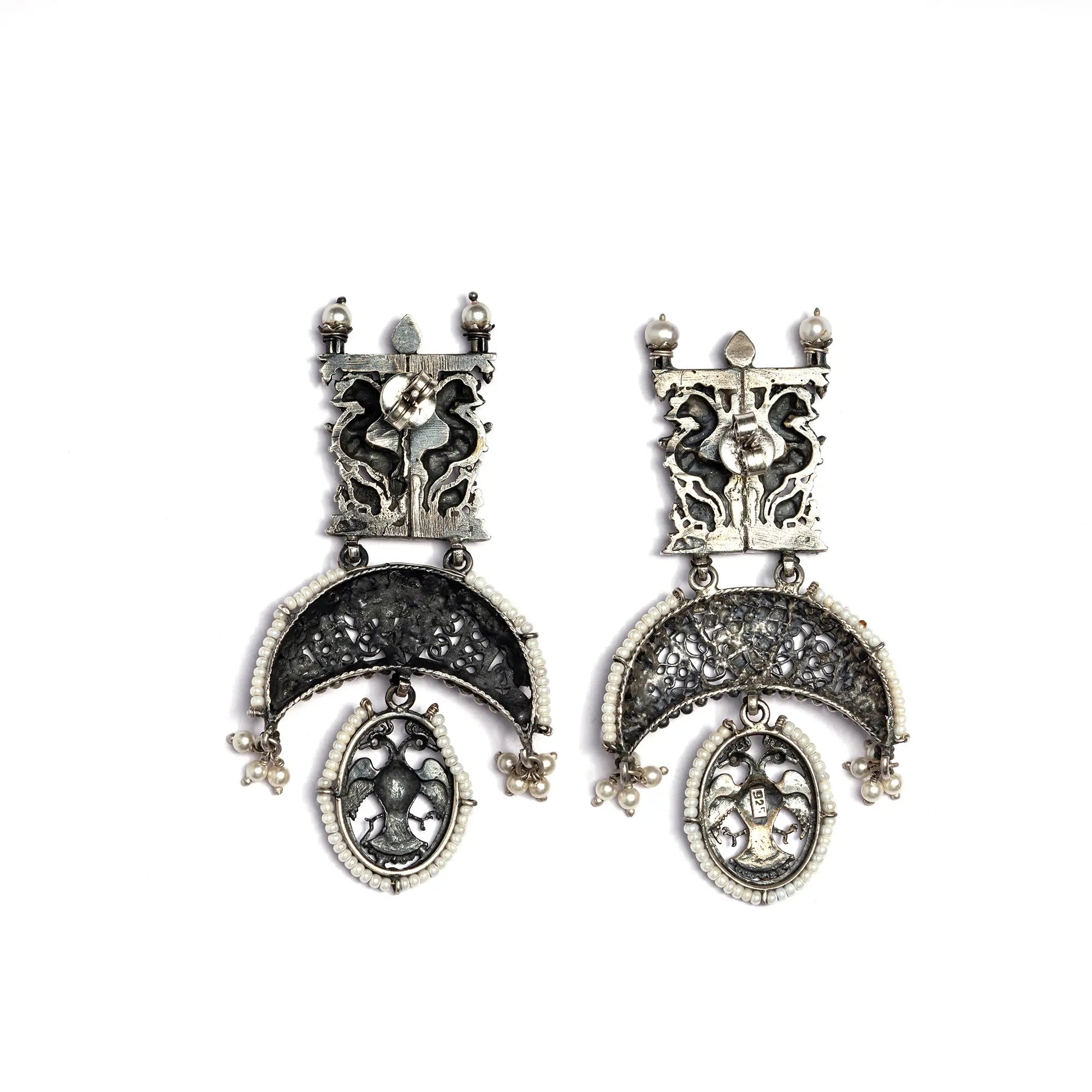 Stone-Studded Drop Earrings with Pearl Detailing