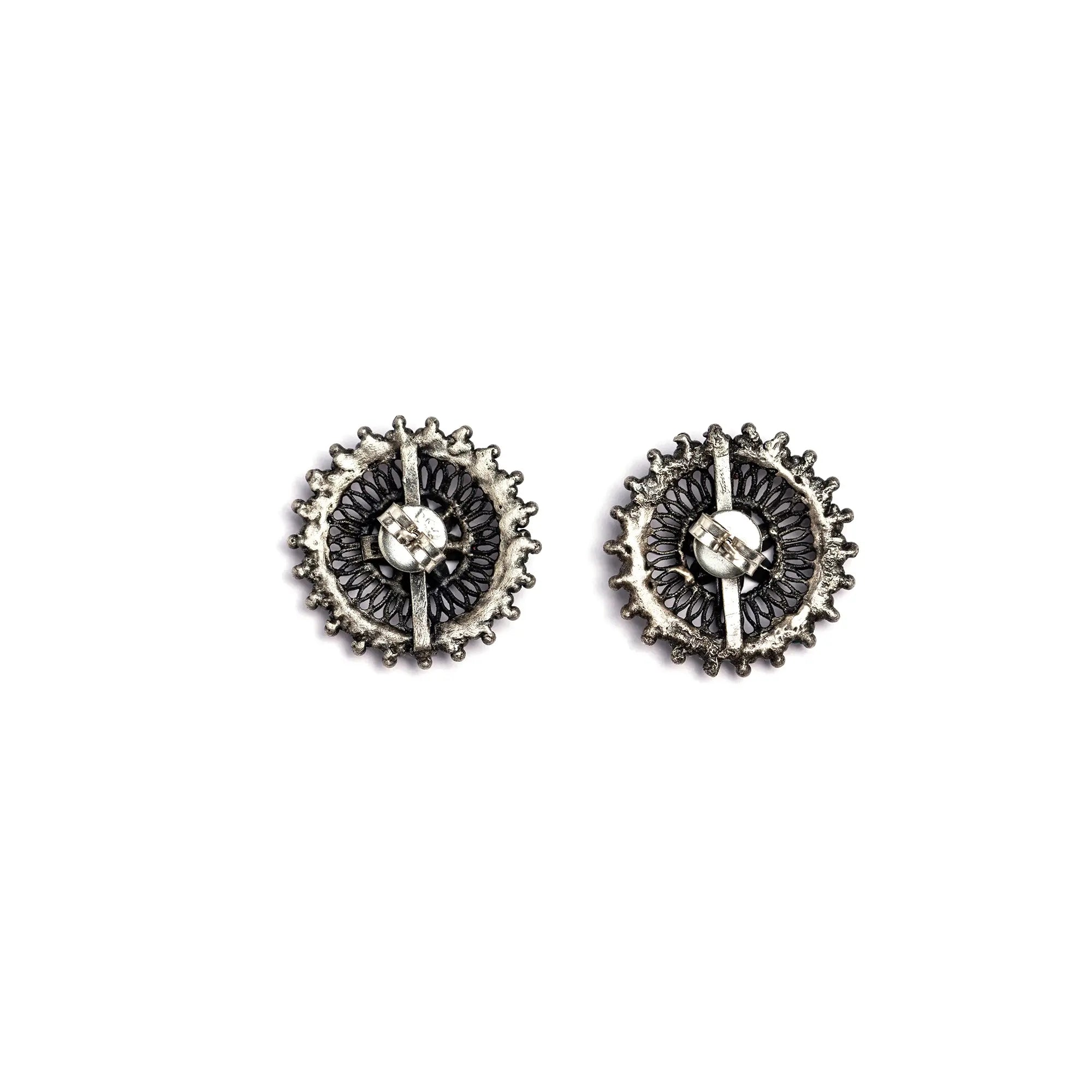 Silver Stud Earrings with Floral Centre