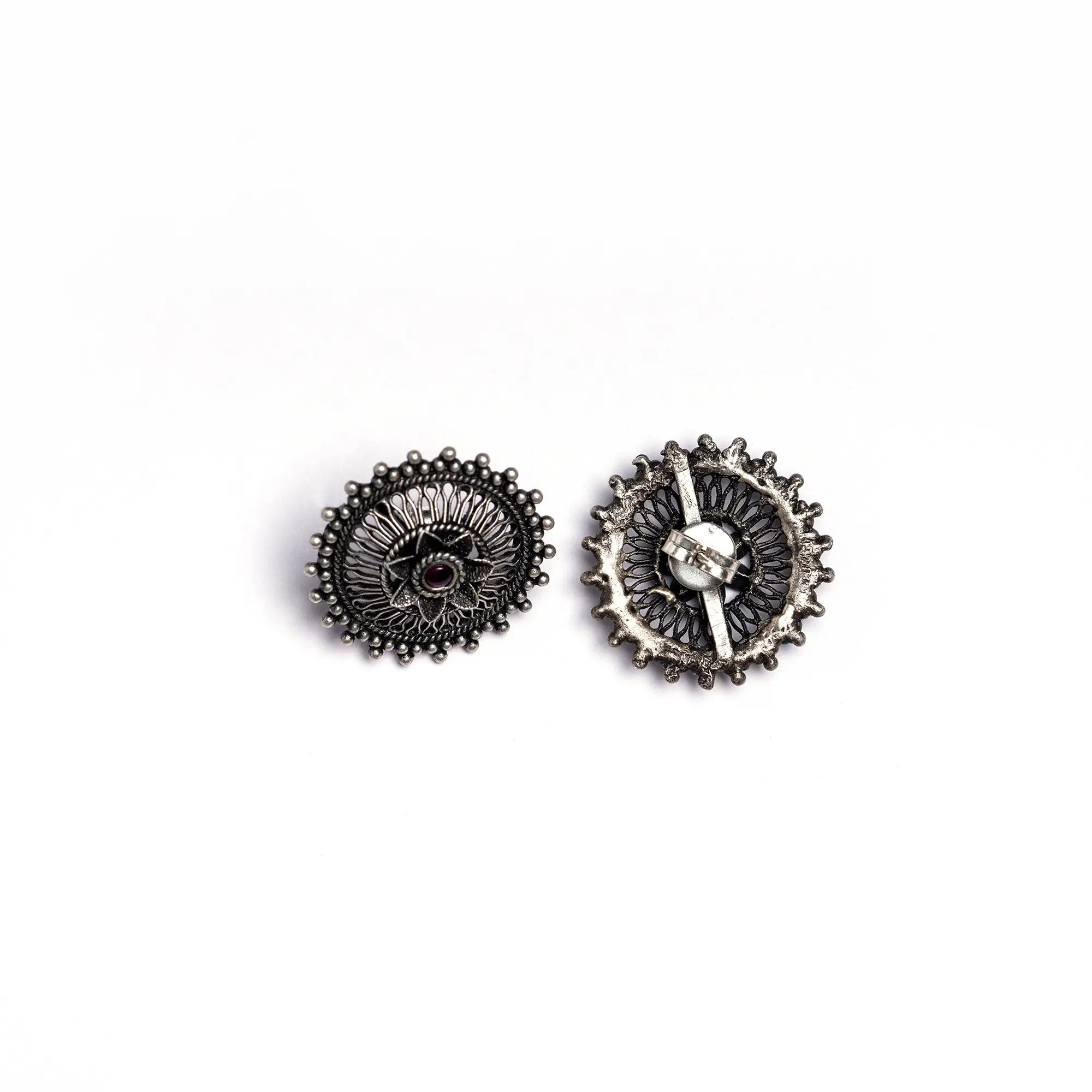 Silver Stud Earrings with Floral Centre