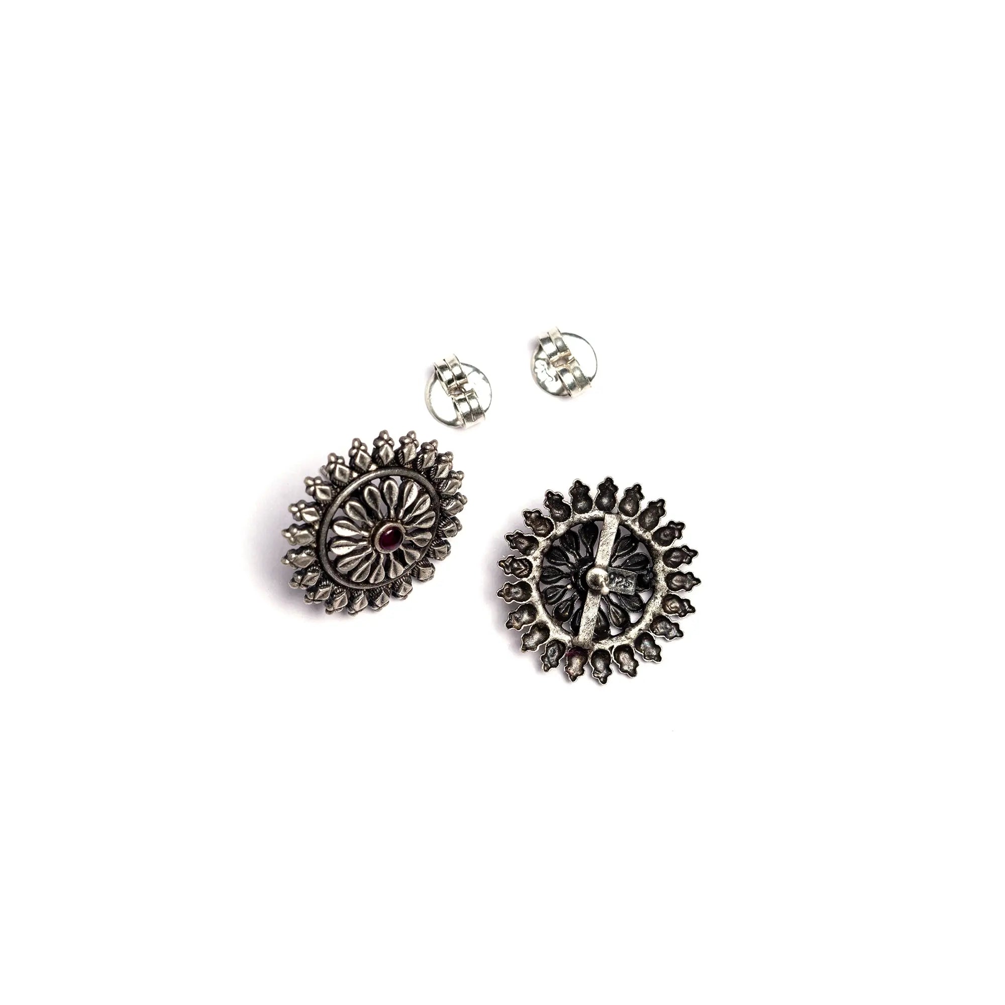 Handmade Round Silver Stud Earrings