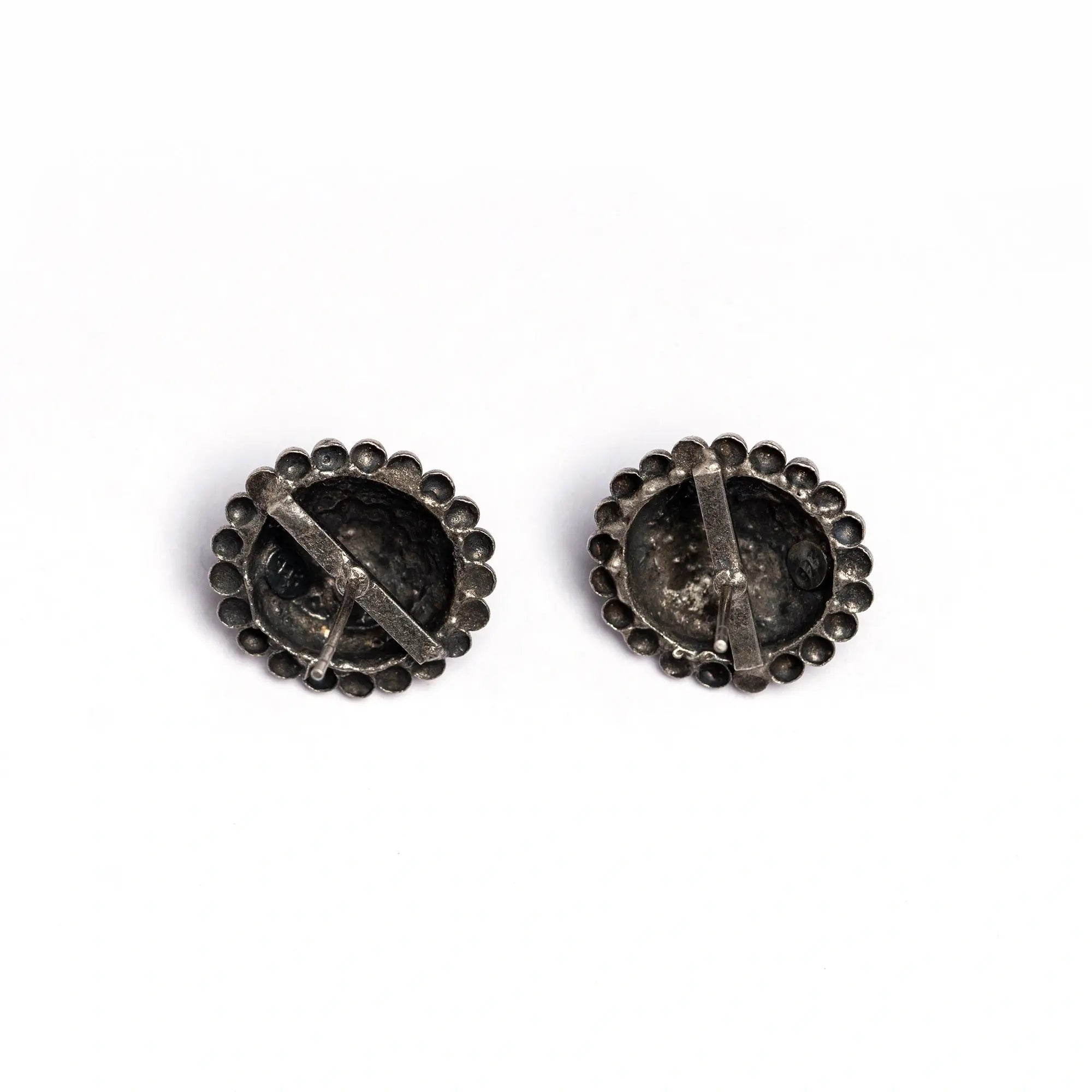 Handmade Floral Round Silver Stud Earrings