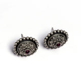 Handmade Floral Round Silver Stud Earrings