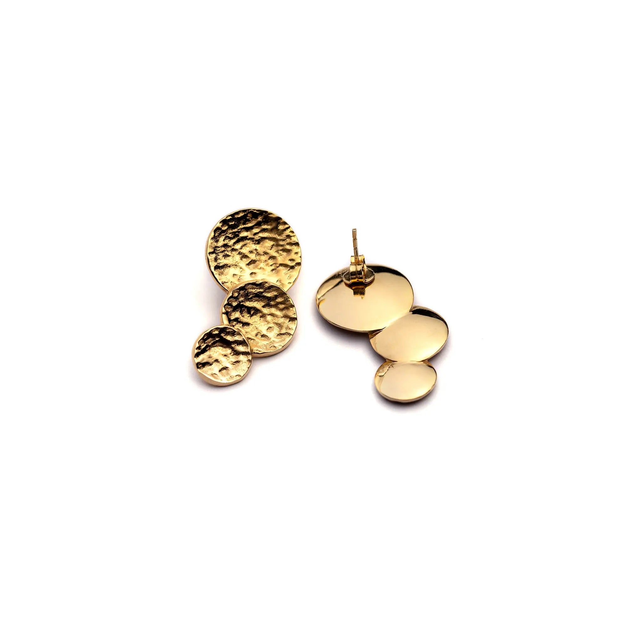 Handcrafted Triple Circle Textured Earrings- Gold Plated