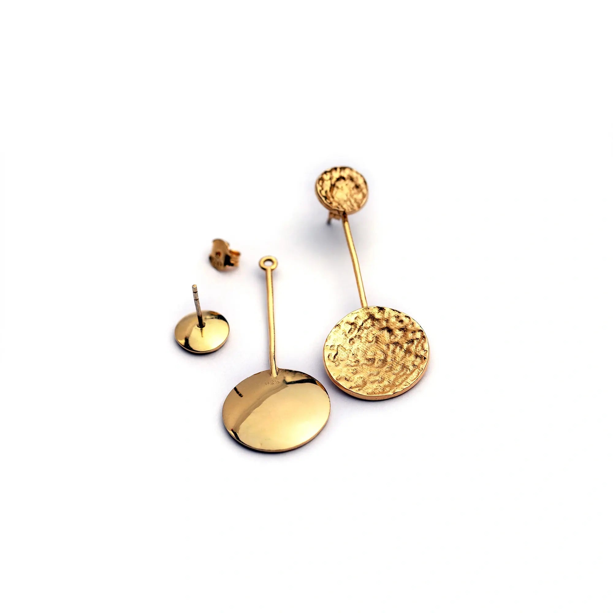 Handcrafted Textured Hanging Long Bar Gold-Plated Earrings