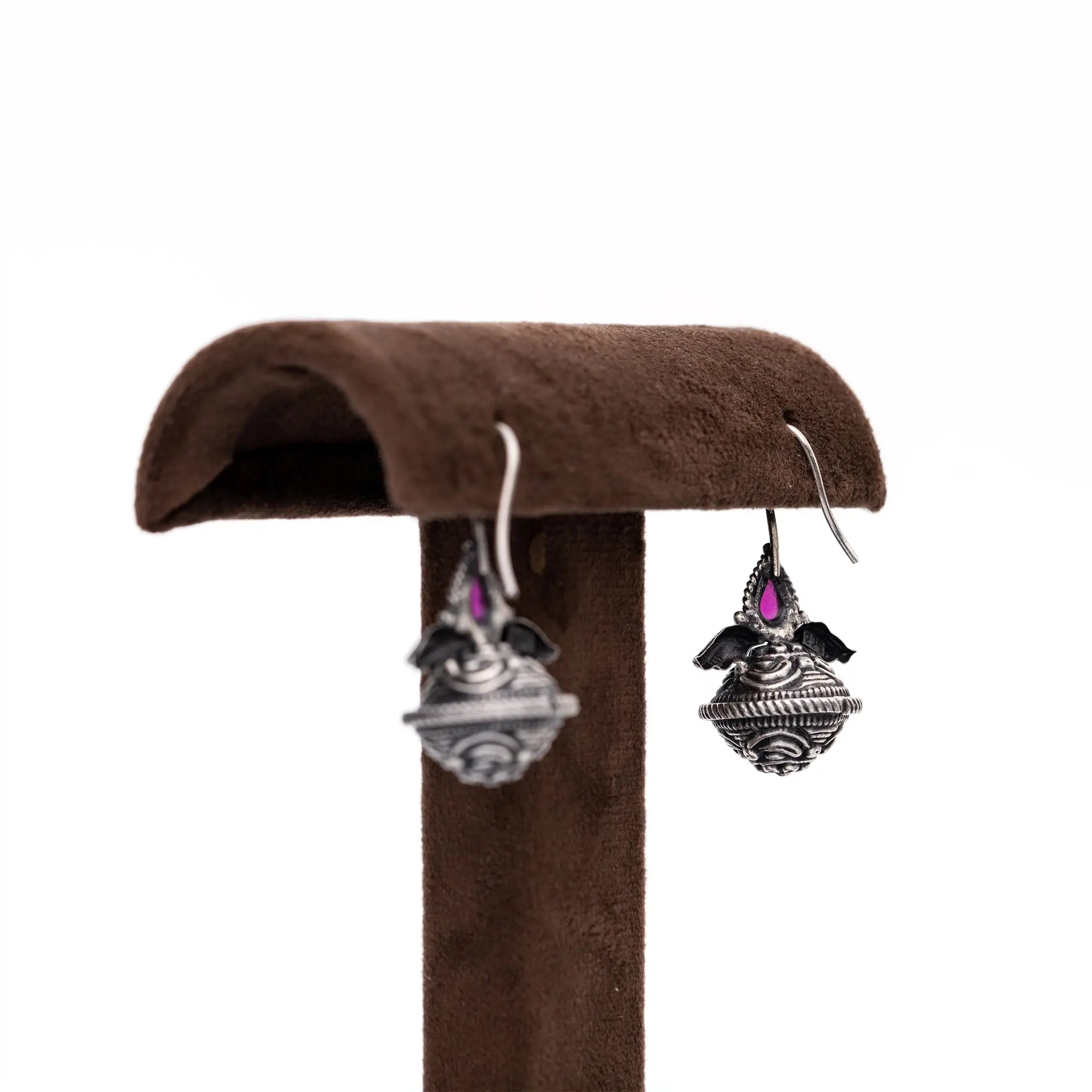 Kalash Earrings in Silver with Pink Stone