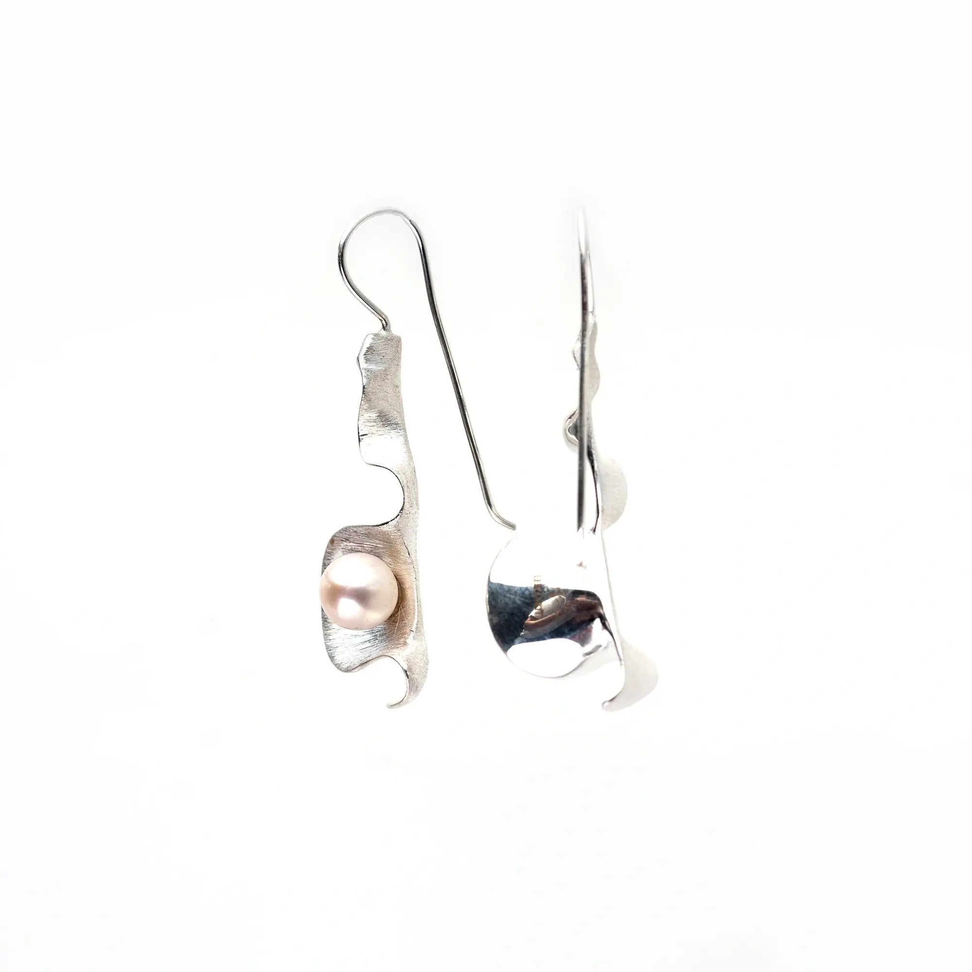 Silver Pearl Strip Earring | White Pearl