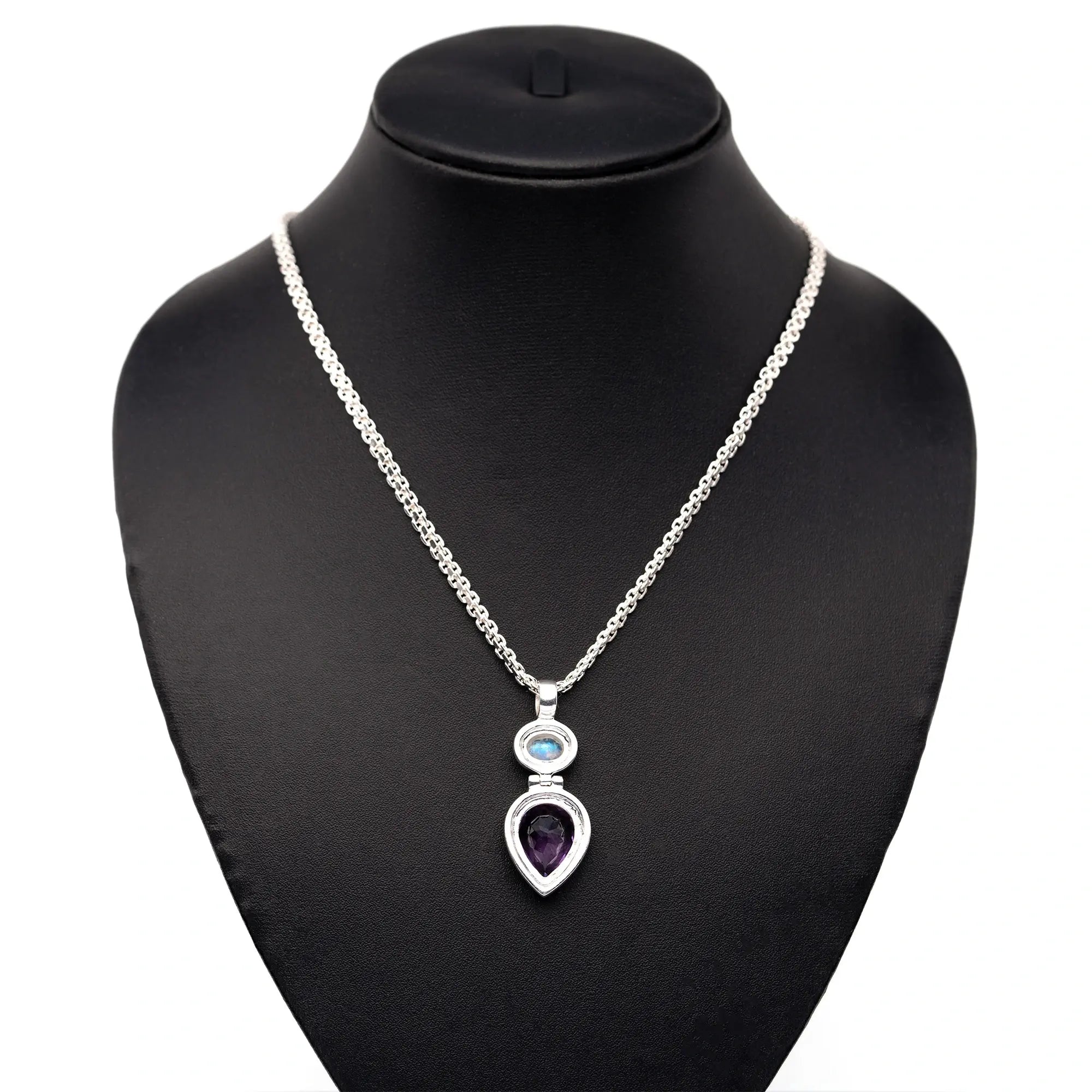 Natural Gemstone Ovel Drop Pandel - Amethyst