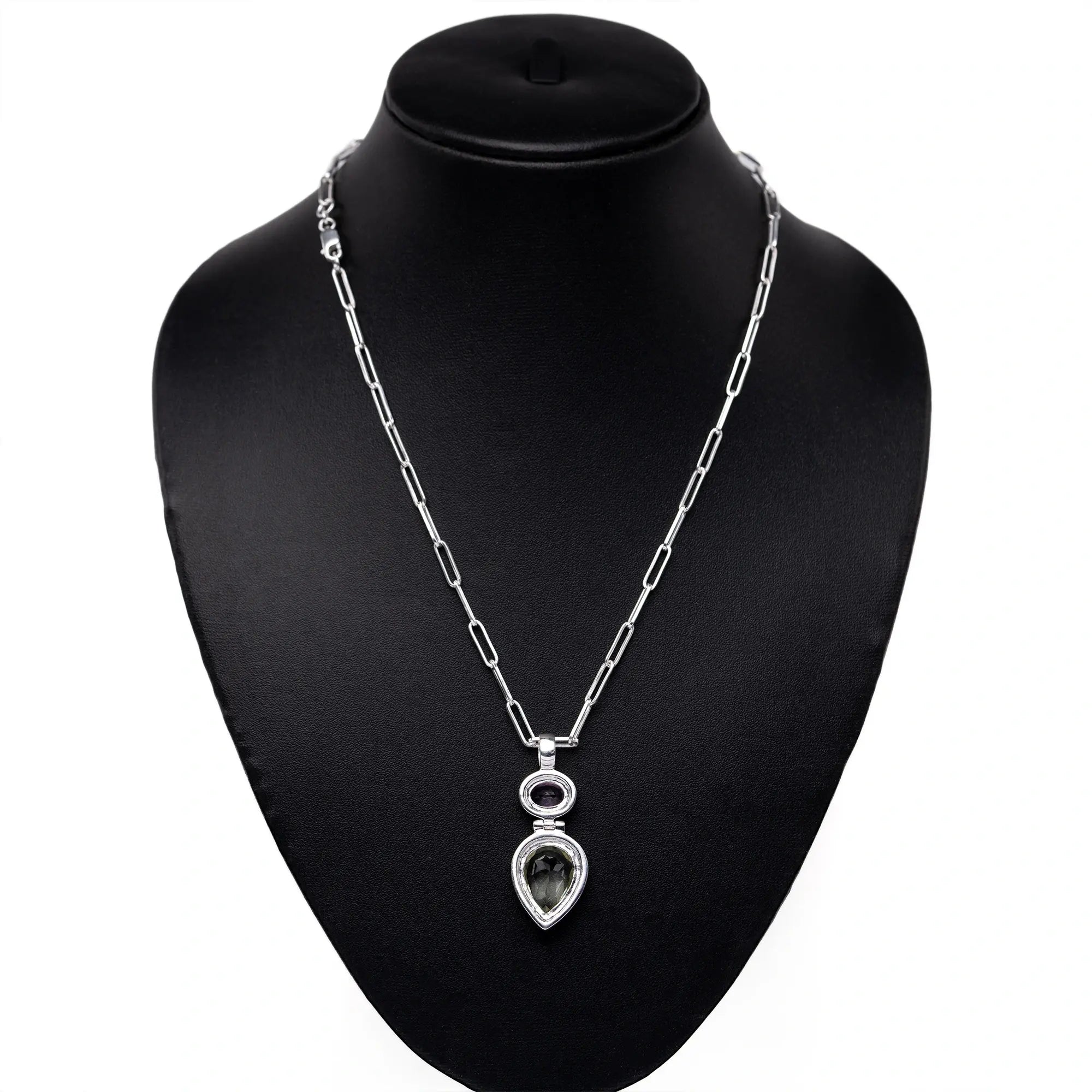 Natural Gemstone Ovel Drop Pandel - Amethyst