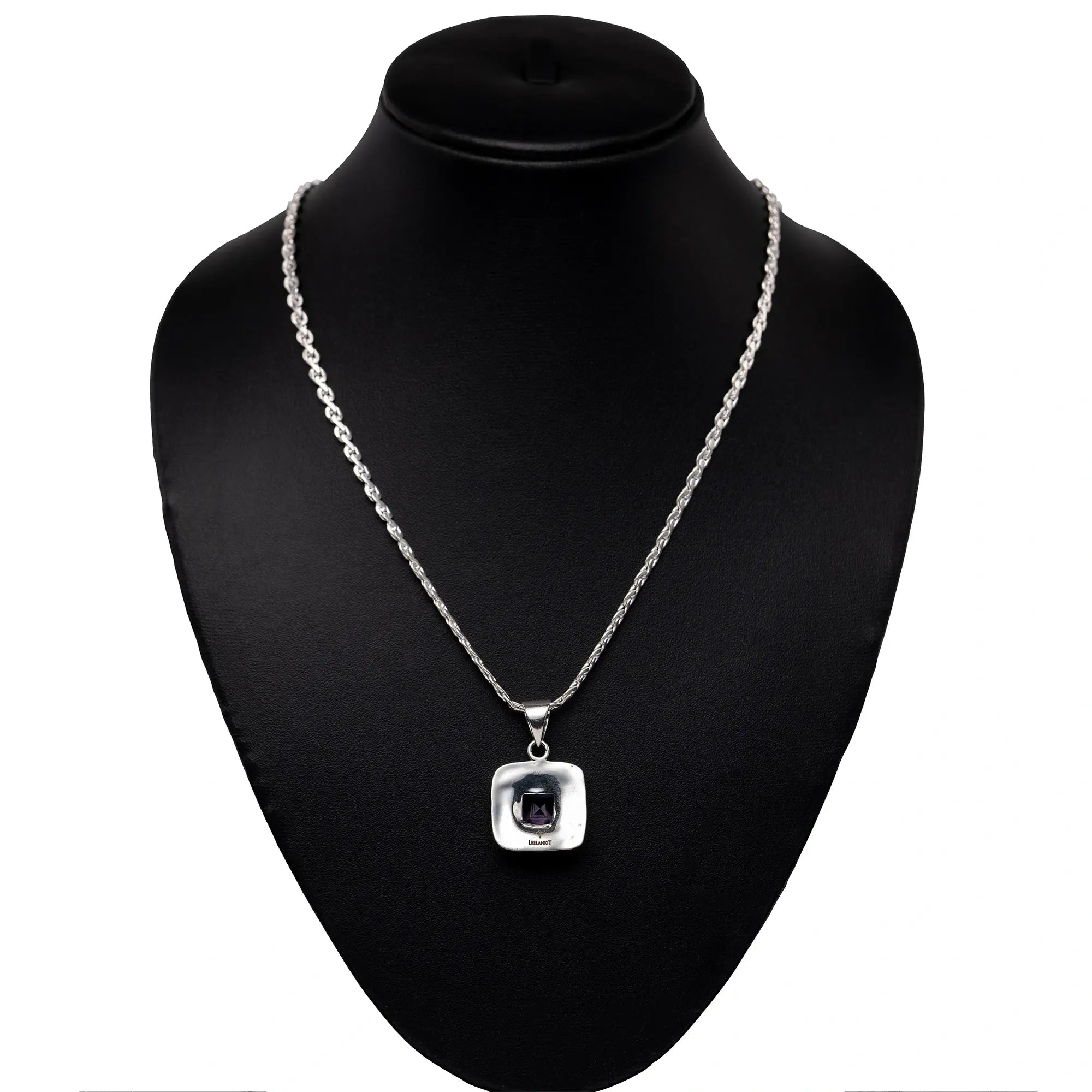 Hand-Forged Silver Pendant with Faceted Natural Stone and Three-Tone Plating