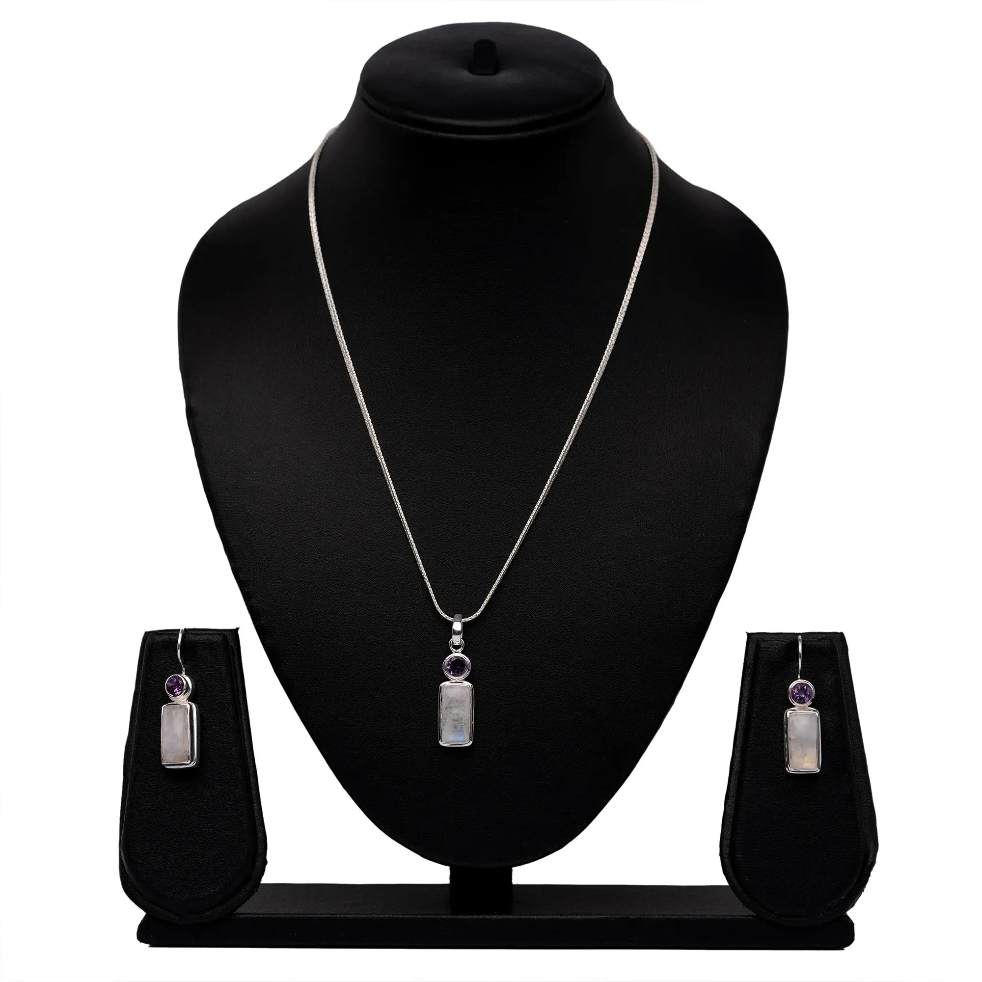 Geometric Stone Pandel Earring Set with Rose Quartz