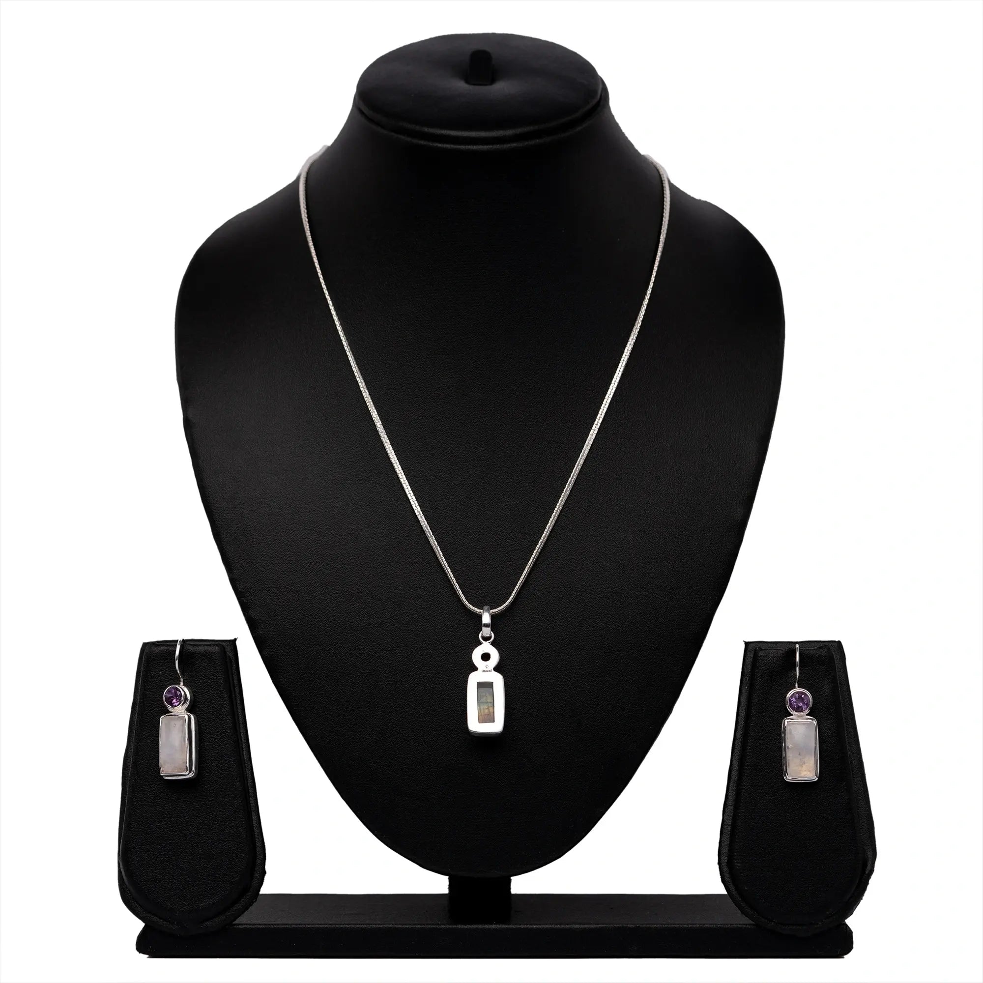 Geometric Stone Pandel Earring Set with Rose Quartz