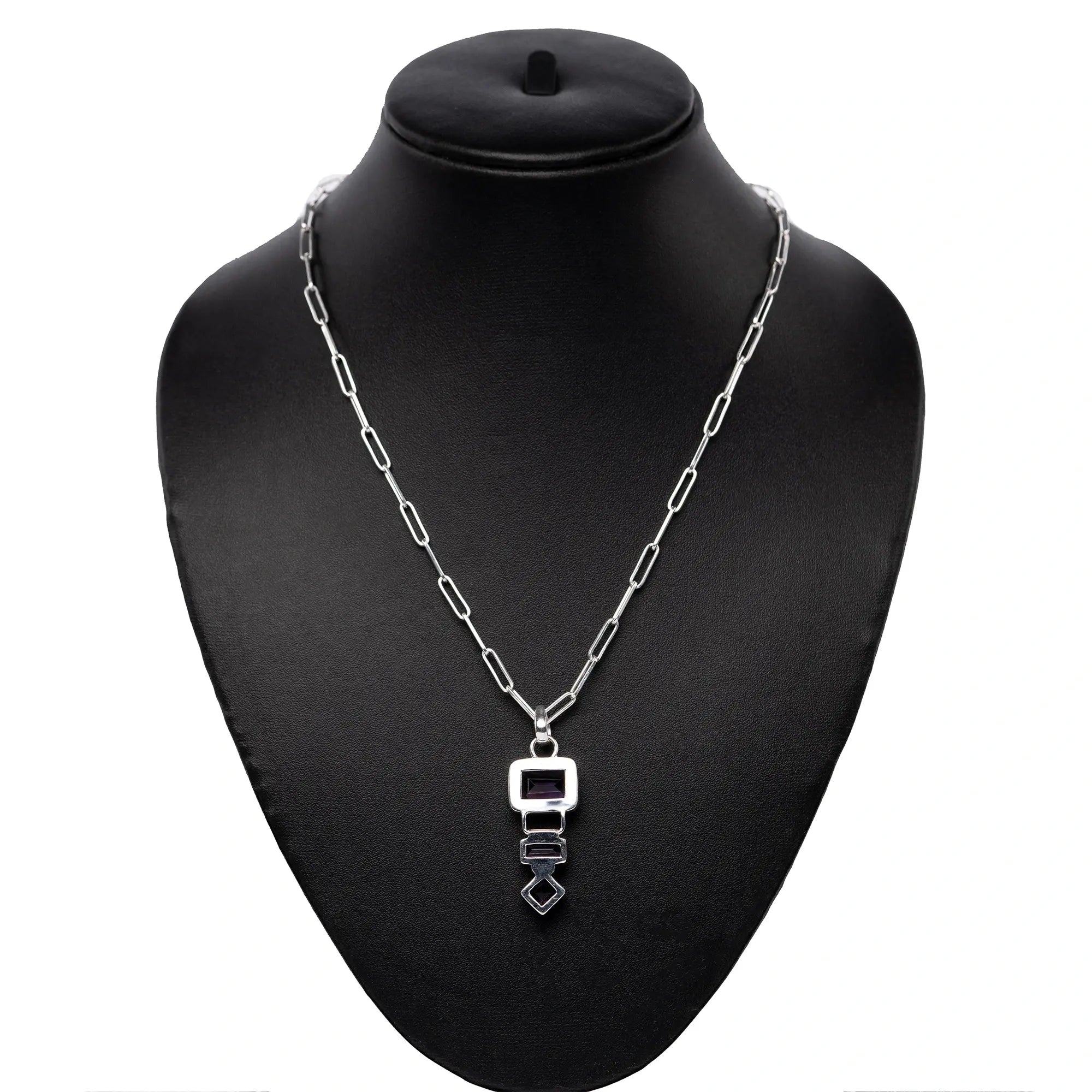 Rectangle Hanging Pendant with Natural Stone