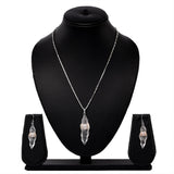 Leaf Pearl Tassel Drop Pendant Earring Set with White Pearl
