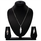 Leaf Pearl Tassel Drop Pendant Earring Set with White Pearl