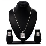 Multi Layer Square Pearl Pendant Earring Set with White Pearl