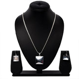 Multi Layer Square Pearl Pendant Earring Set with White Pearl