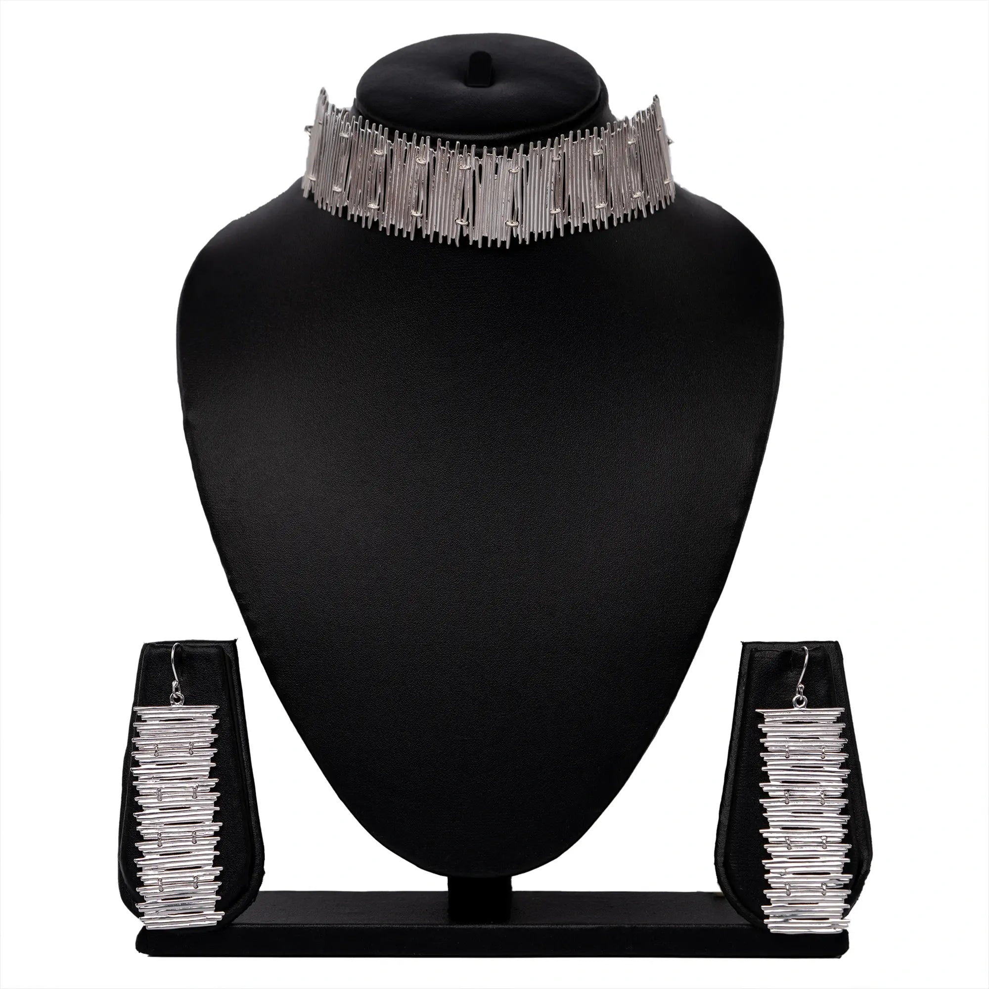 Bamboo Stick Chatai Necklace & Earring Set in Silver