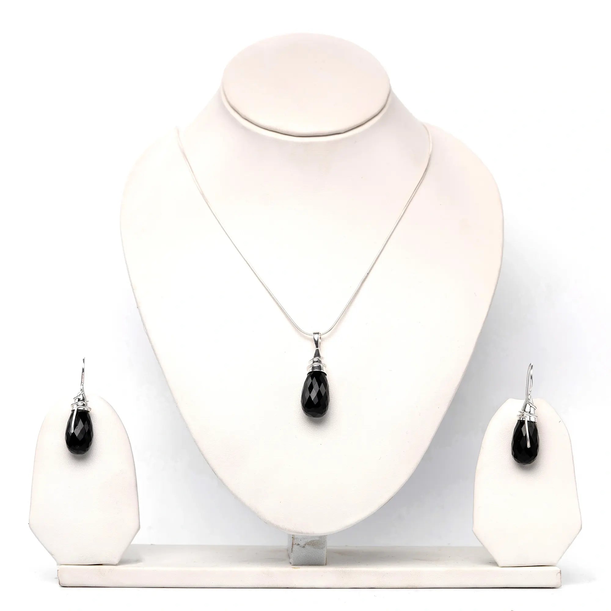 Faceted Drop Pendant Earring Set in Black Obsidian