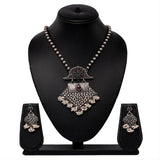 Handmade Long Silver Chain with Round Beads and Big Pendant with Hanging Pearls