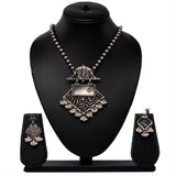 Handmade Long Silver Chain with Round Beads and Big Pendant with Hanging Pearls