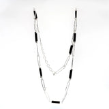 Silver Long Chain Necklace with Wooden Pieces