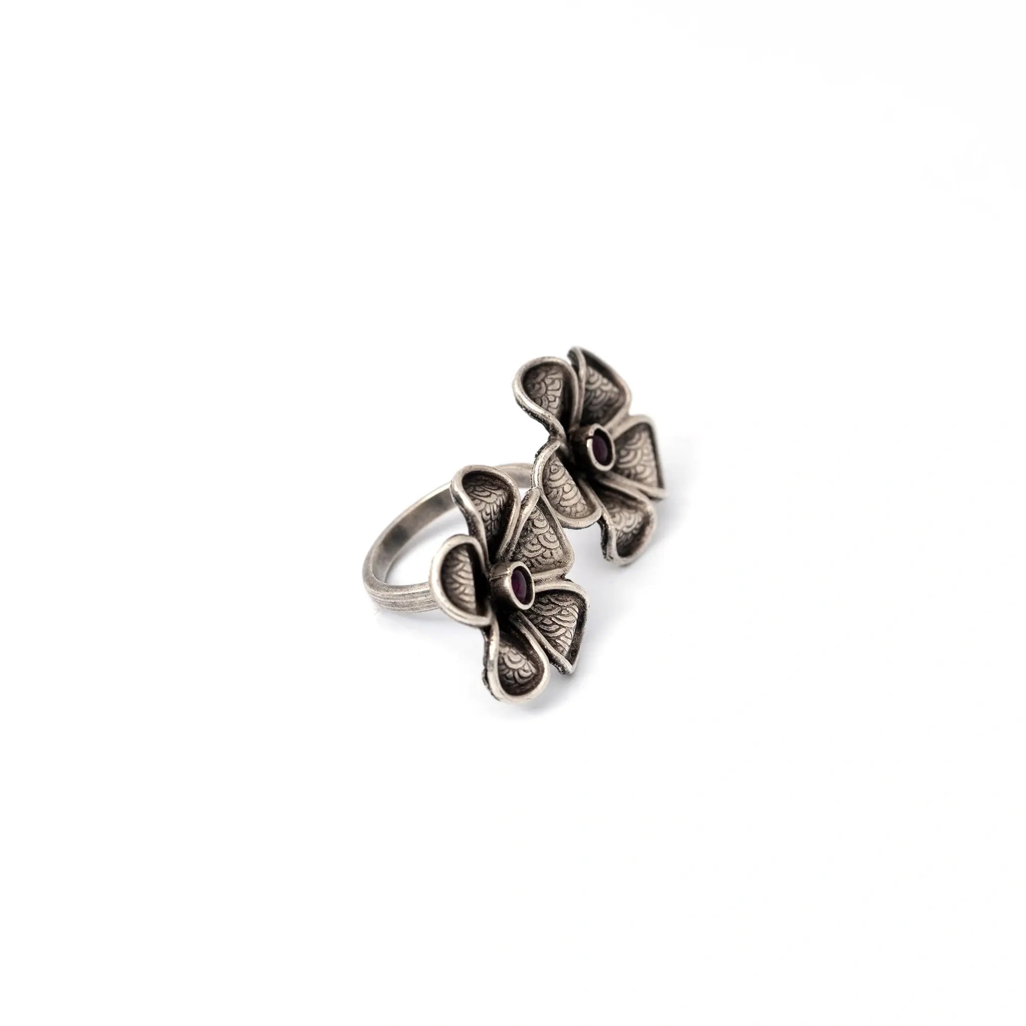 Adjustable Dual Flower Ring