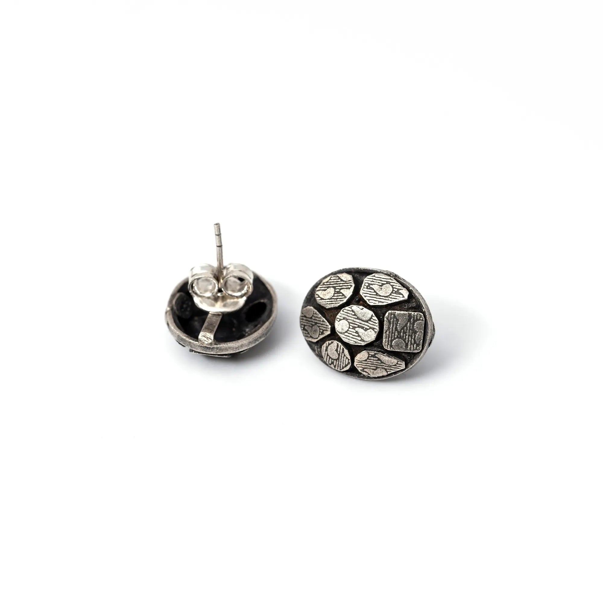Oval Patchwork Silver Studs
