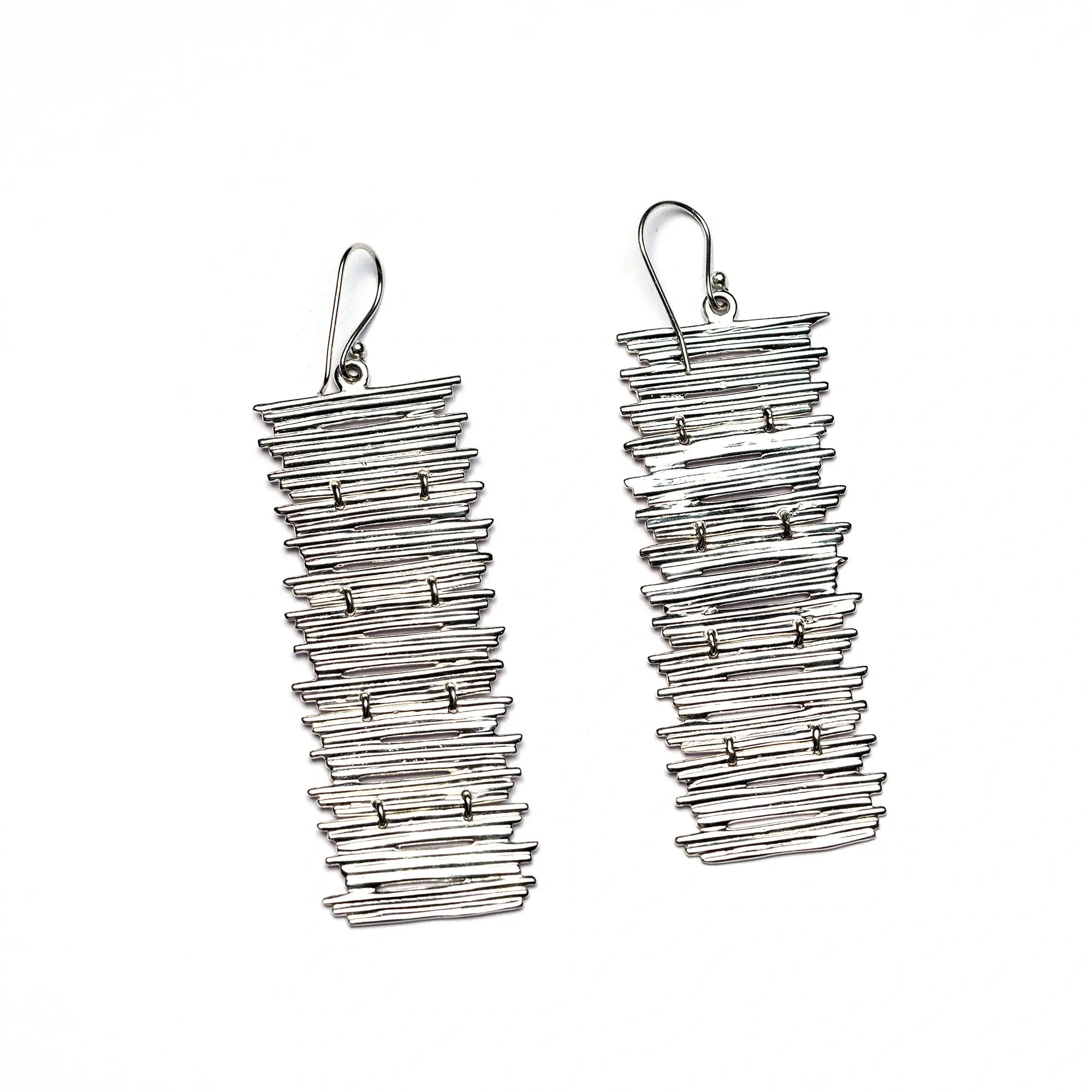 Bamboo Stick Chatai Bracelet Earring Set in Silver