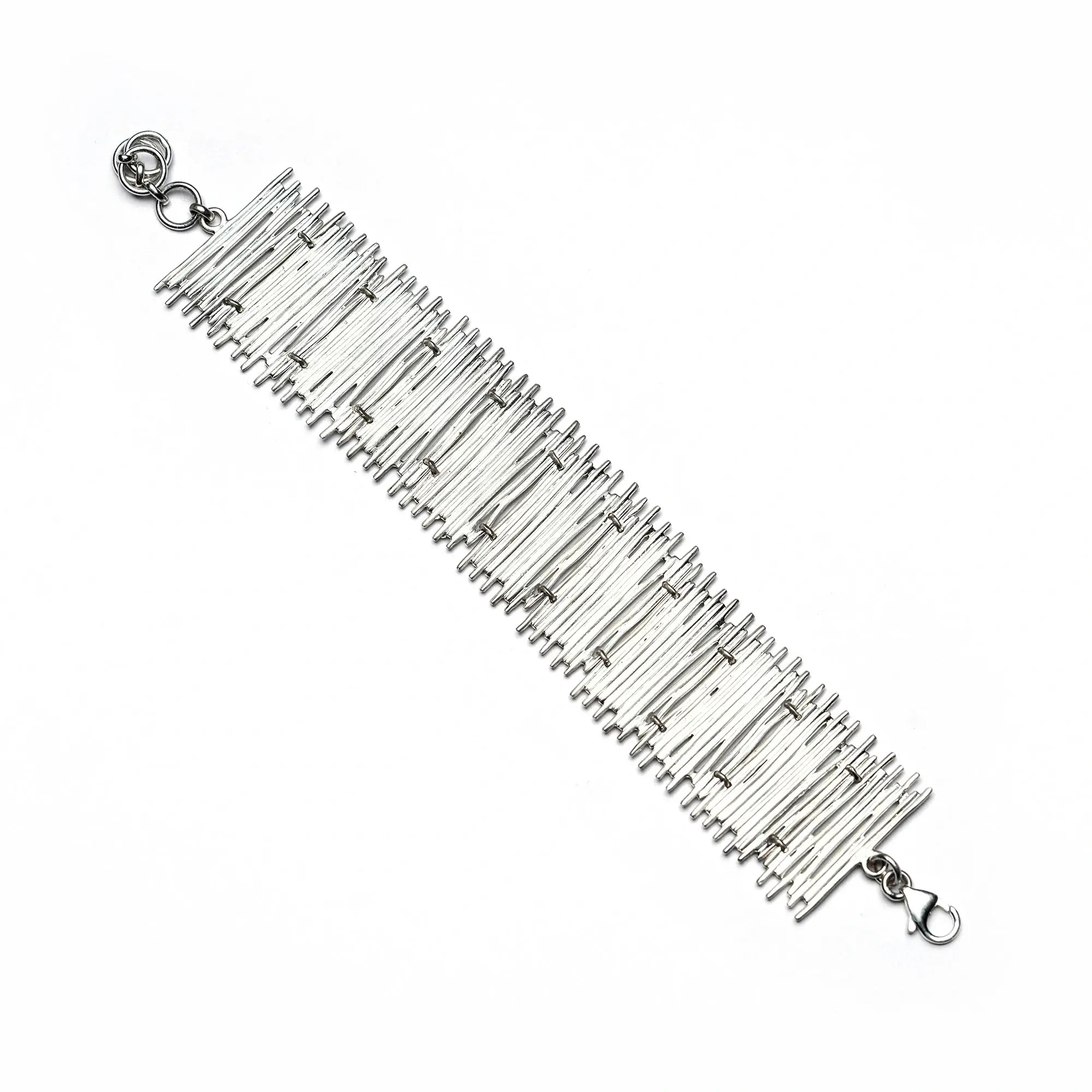 Bamboo Stick Chatai Bracelet Earring Set in Silver